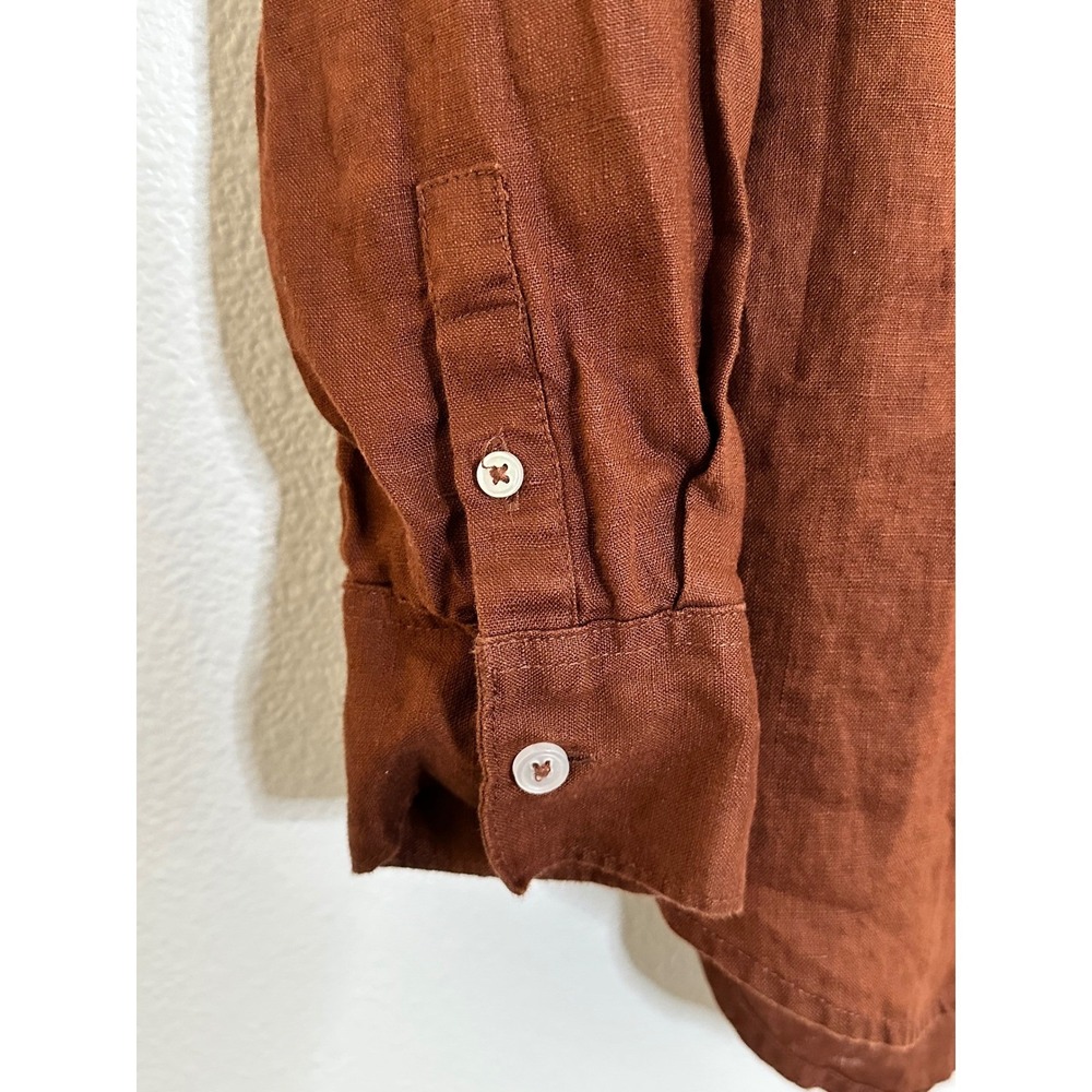 Quince European Linen Button Down Shirt Size S Chocolate Brown Long Sleeve - Picture 4 of 7